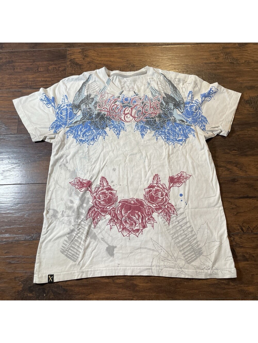 Vintage ECKO UNLTD Tie Dye T Shirt Mens XXL White Floral Graphic